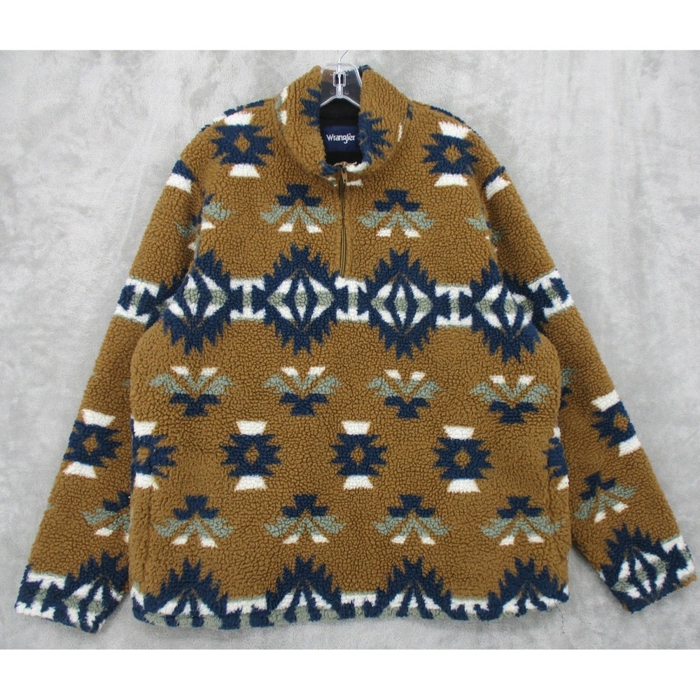 Vintage Wrangler Jacket Mens‎ Large Pullover Aztec Sherpa Fleece Western Zip